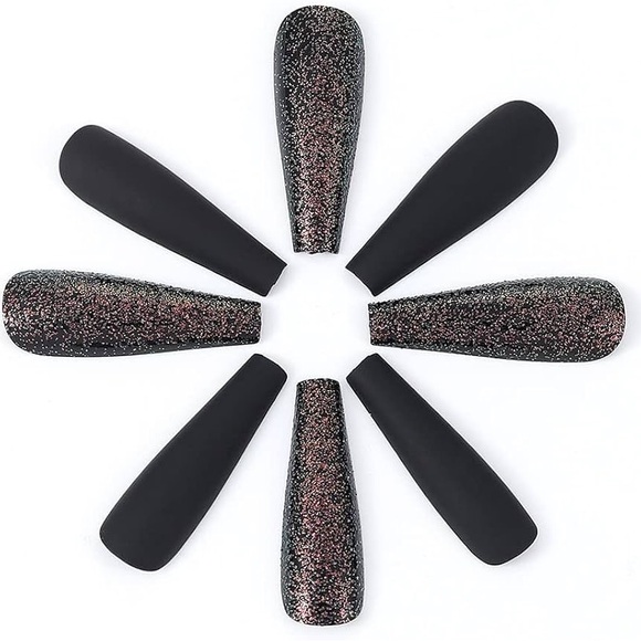 Matte Black & Glitter Nails - Picture 2 of 5